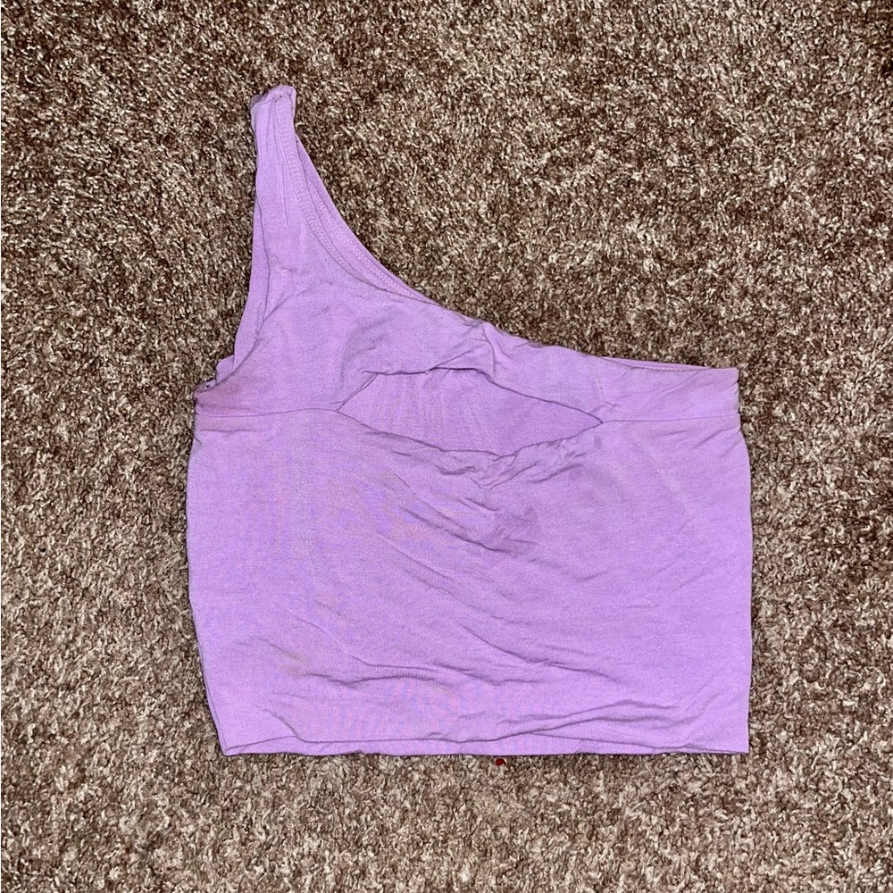 Purple key hole one shoulder crop top
